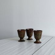Set of 3 small enamelled ceramic mugs