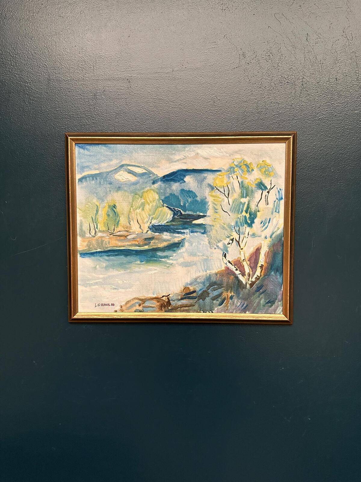 Original Swedish Oil on Canvas – “River” by Liljedahl – Signed – Dated 1986