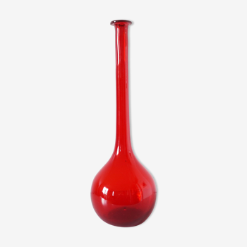 Italian bottle in red blown glass EMPOLI
