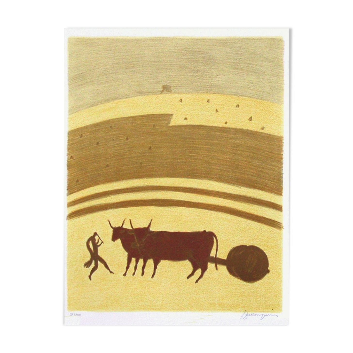 Pierre boncompain oxen at the hitch 1990 lithograph