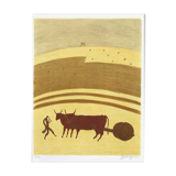 Pierre boncompain oxen at the hitch 1990 lithograph