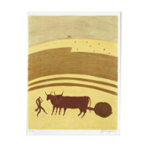 Pierre boncompain oxen at the hitch 1990 lithograph