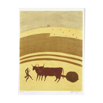 Pierre boncompain oxen at the hitch 1990 lithograph