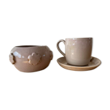 Tasse, sous-tasse et sucrier en céramique