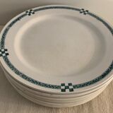 10 flat plates art deco Creil and Montereau model Nancy blue green gray