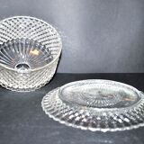 Vintage cheese bell in pressed glass molded DIAMOND 16cm