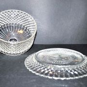 Vintage cheese bell in pressed glass molded DIAMOND 16cm