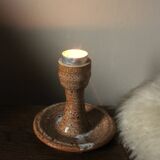 Vintage speckled rust round stoneware candlestick