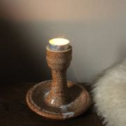 Bougeoir en grès recueil rond roux moucheté vintage