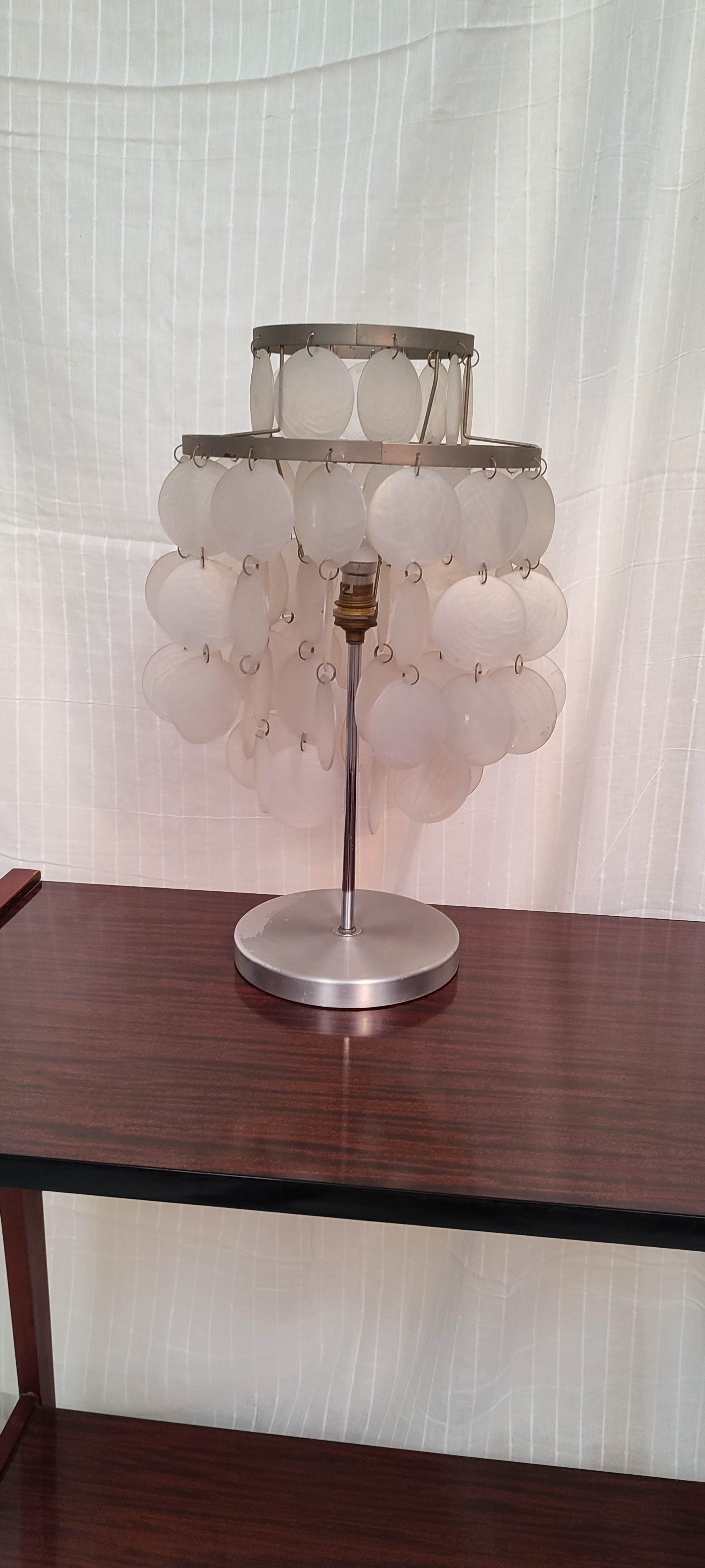 Aluminum table lamp and vintage mother-of-pearl tablets