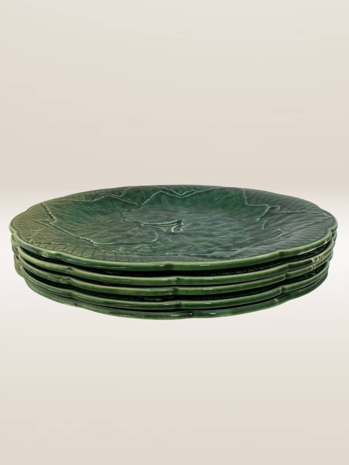 Set of 5 dessert plates in barbotine, vine leaf model Gien