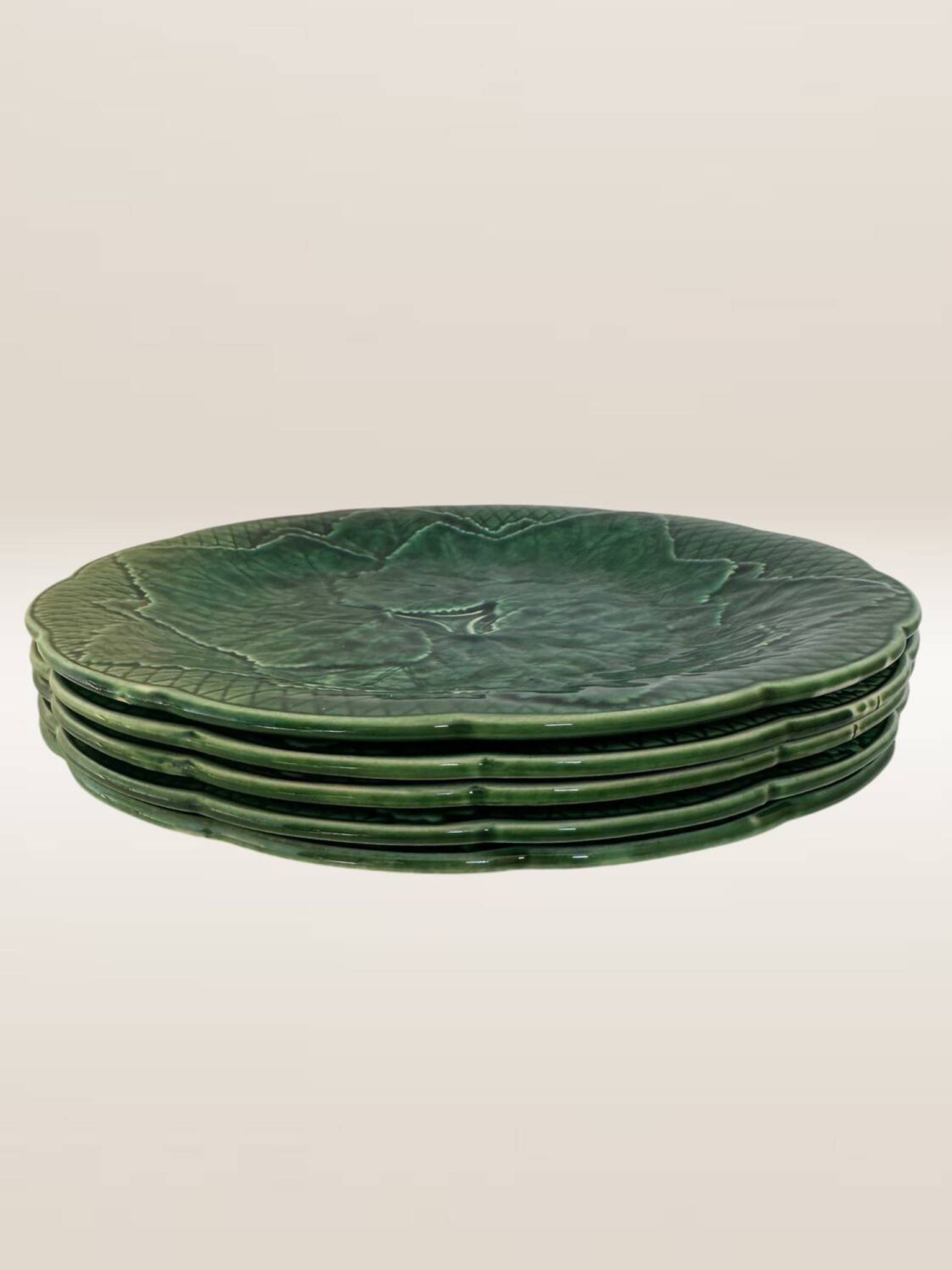Set of 5 dessert plates in barbotine, vine leaf model Gien