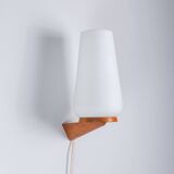 Wall lamp with opal glass shade on wooden base by Philips