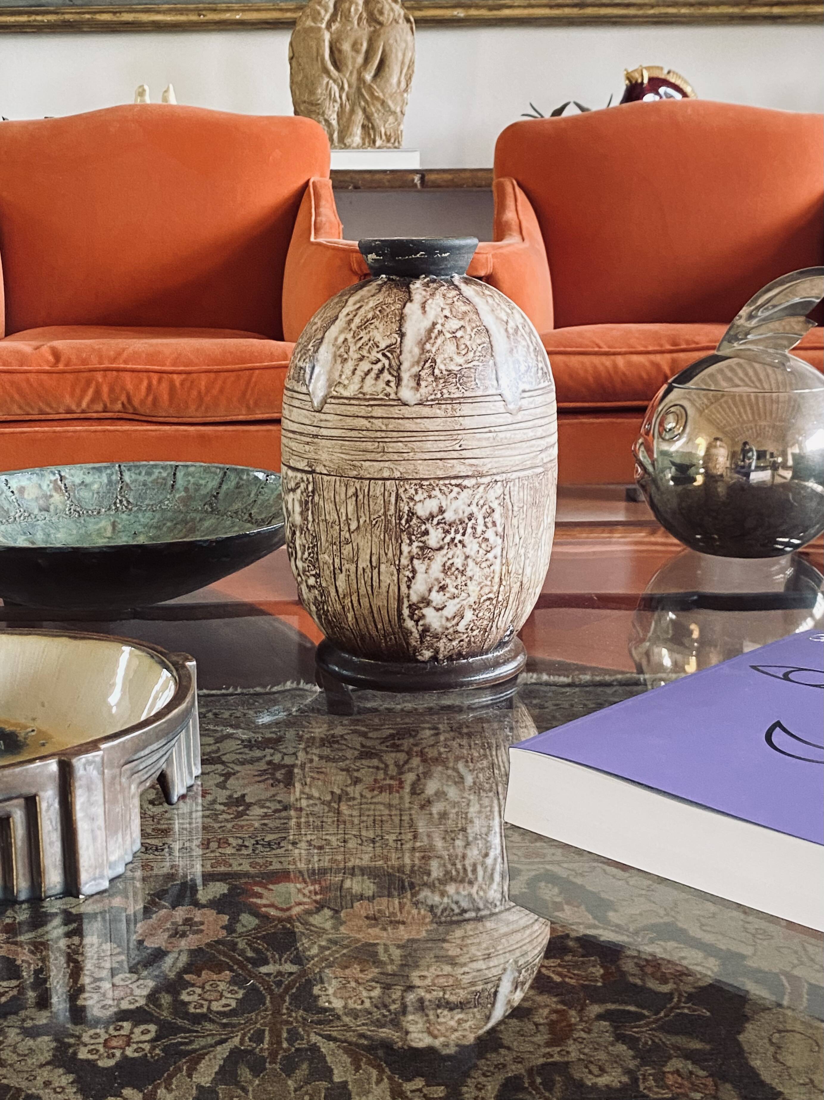 Louis Auguste Dage, Art Deco unique ceramic vase, France 1930