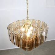 Vintage Veca Chandelier: Italian 1970s Smoked Glass & Brass Pendant Lamp
