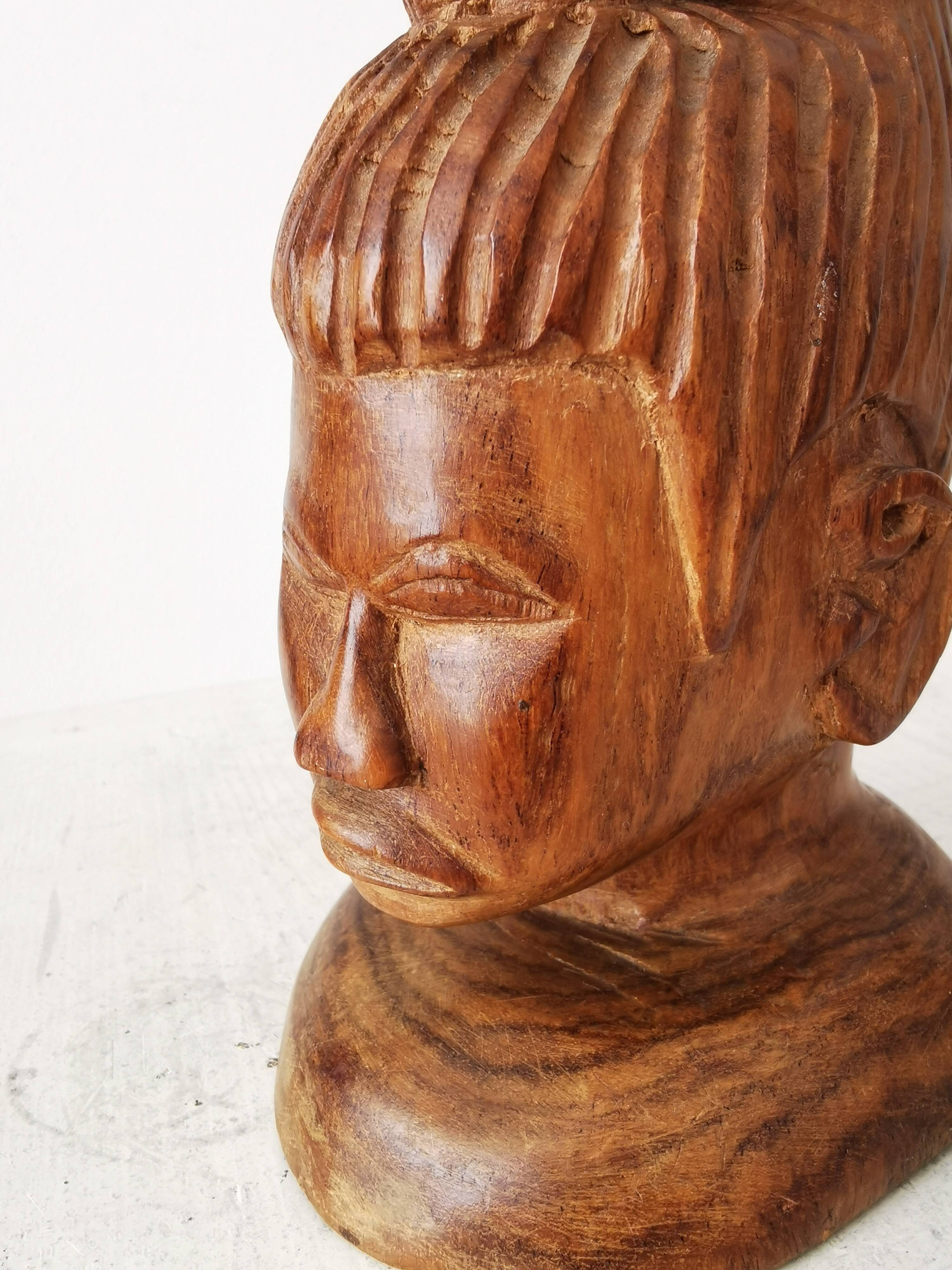 Hand Carved African Ebony Woman Bust: Vintage Tribal Sculpture