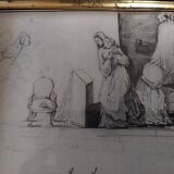 Dessin XIXème maternité cadre Napoléon III