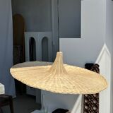 Large suspension, rattan luminaire in hat shape D:80cm