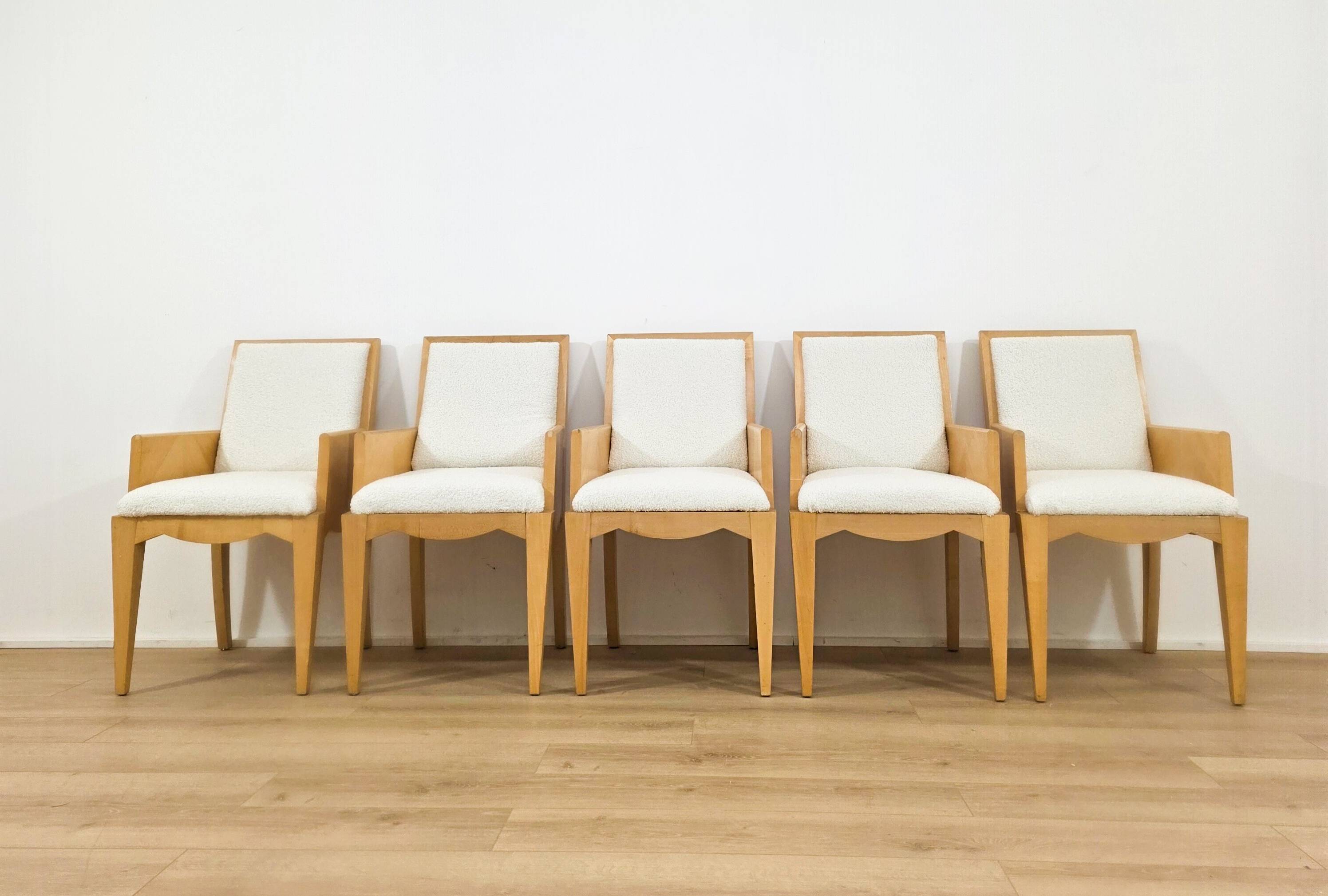 Set of five antique wooden chairs / armchairs.