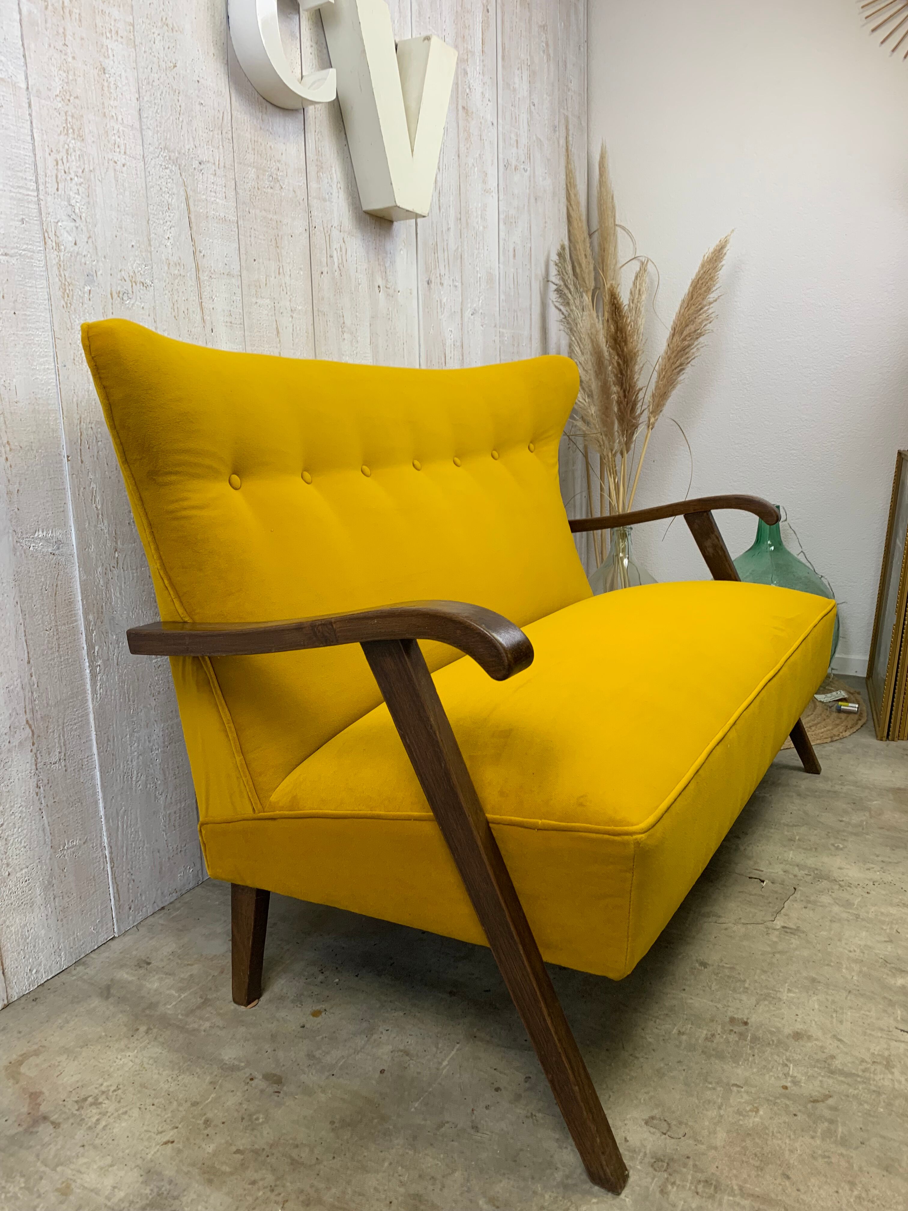 Yellow velvet sofa