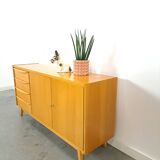 Fineer dressoir met lades en houten handgrepen vintage sideboard