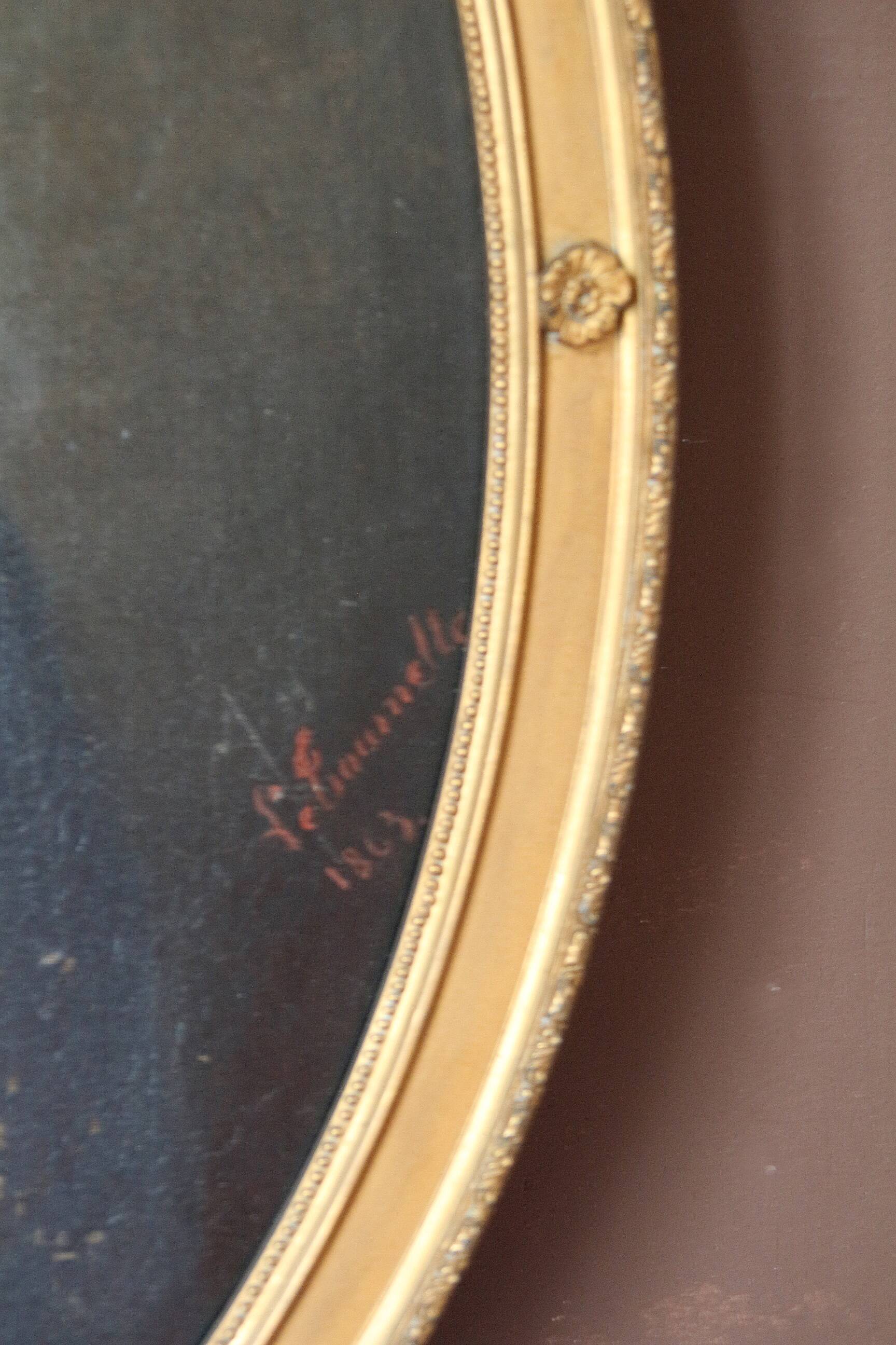 Painting: LETOURNELLE (19th century). Portrait of a schoolgirl. 1862.