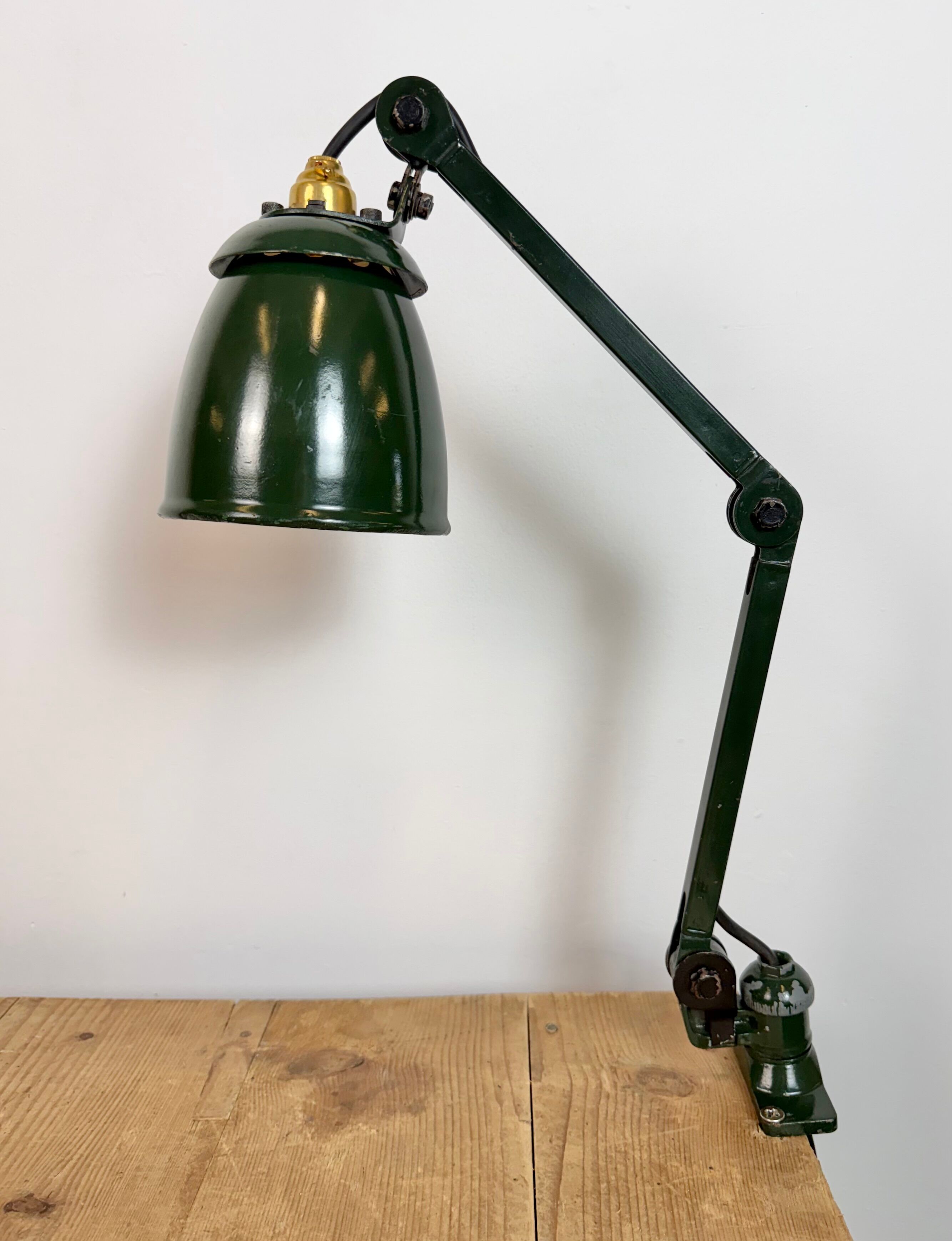 Industrial Green Enamel Adjustable Table Lamp, 1960s