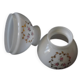 Pair of Vintage White Milk Glass Lamp Shades With Pink Roses & Gold Foliage