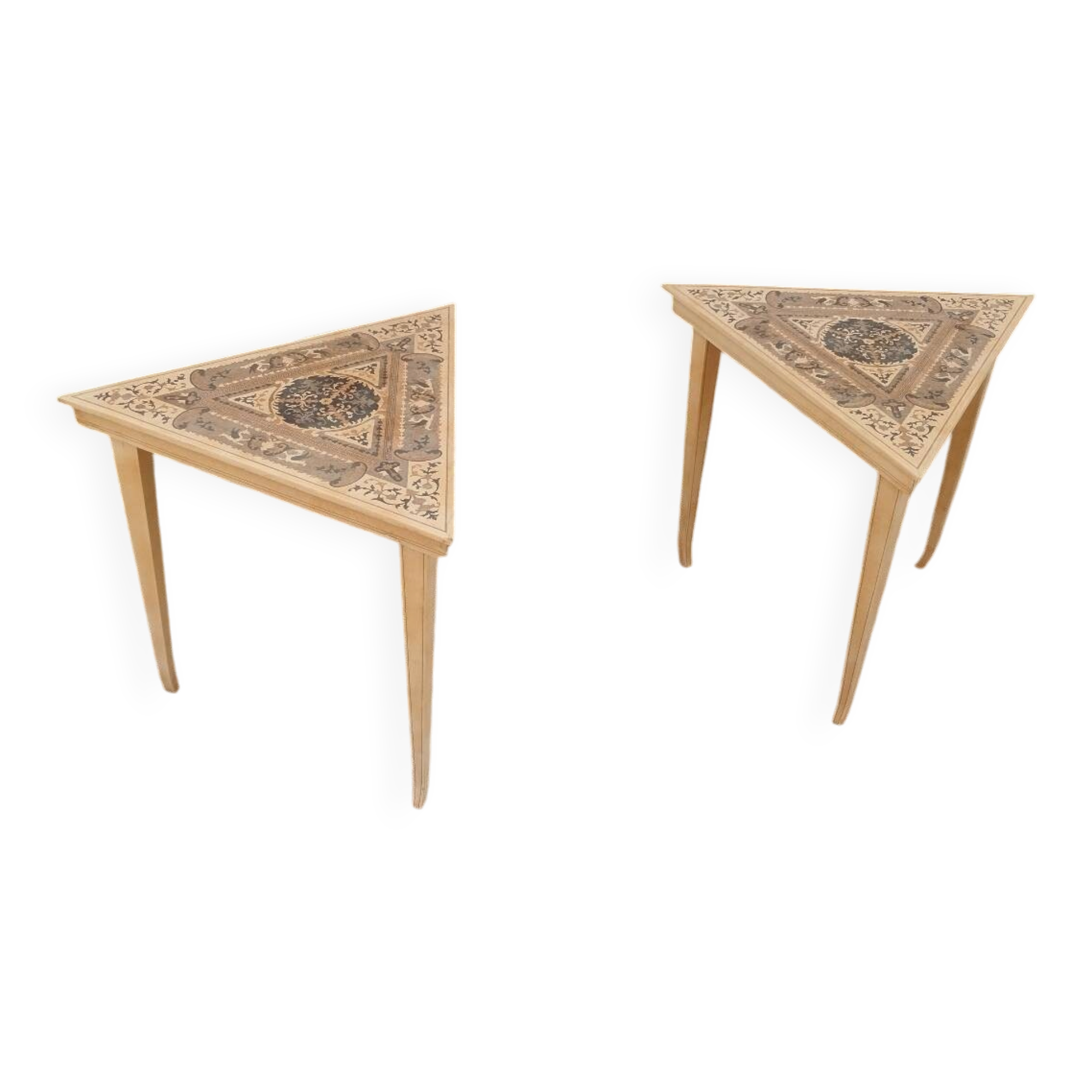 Beautiful pair of antique marquetry bedside tables.