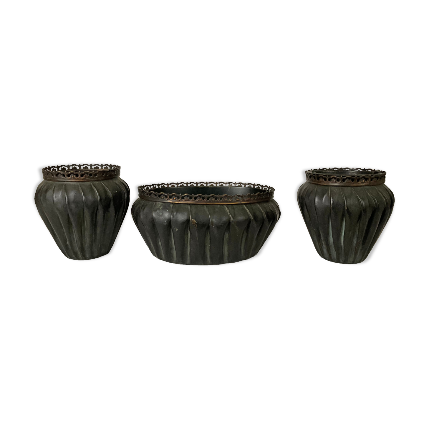 Planter cache pot napoleon III copper draped pleated brassware art 19 th