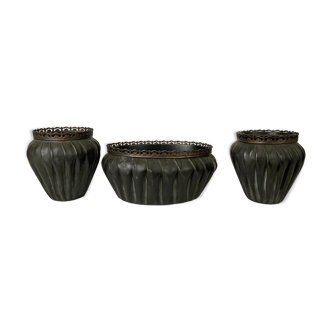 Planter cache pot napoleon III copper draped pleated brassware art 19 th