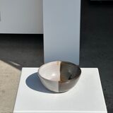 White and glossy brown two-tone ceramic bowl, matt earth