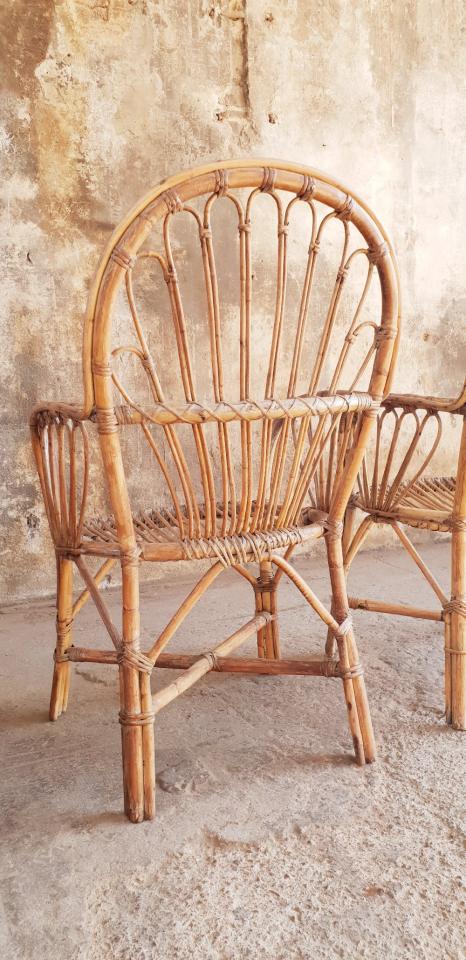 Three vintage rattan chairs