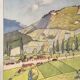 School poster vintage school landscape mountain two-sided signed Raylambert for Rossignol 50s
