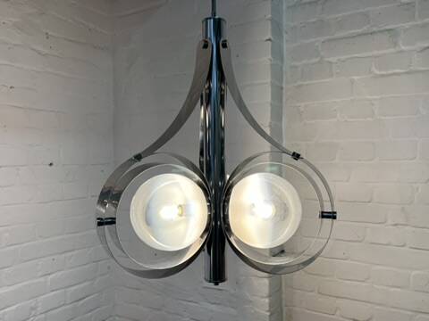 Vintage Space Age chrome and glass chandelier from the 1970s.
