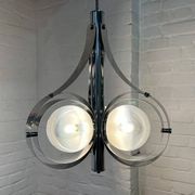 Vintage Space Age chrome and glass chandelier from the 1970s.
