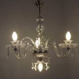 French Antique Glass and Crystal Barley Twist 3 Armed 4-Light Chandelier 5135