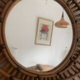 Miroir vintage 1960 soleil rotin style ORTF spirale - 80 x 62 cm