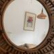 Miroir vintage 1960 soleil rotin style ORTF spirale - 80 x 62 cm