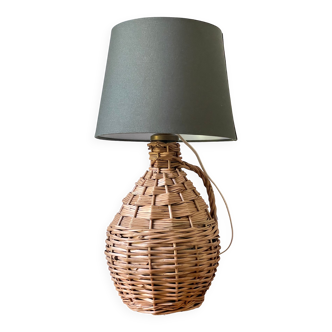 Lampe dame jeanne vintage en rotin