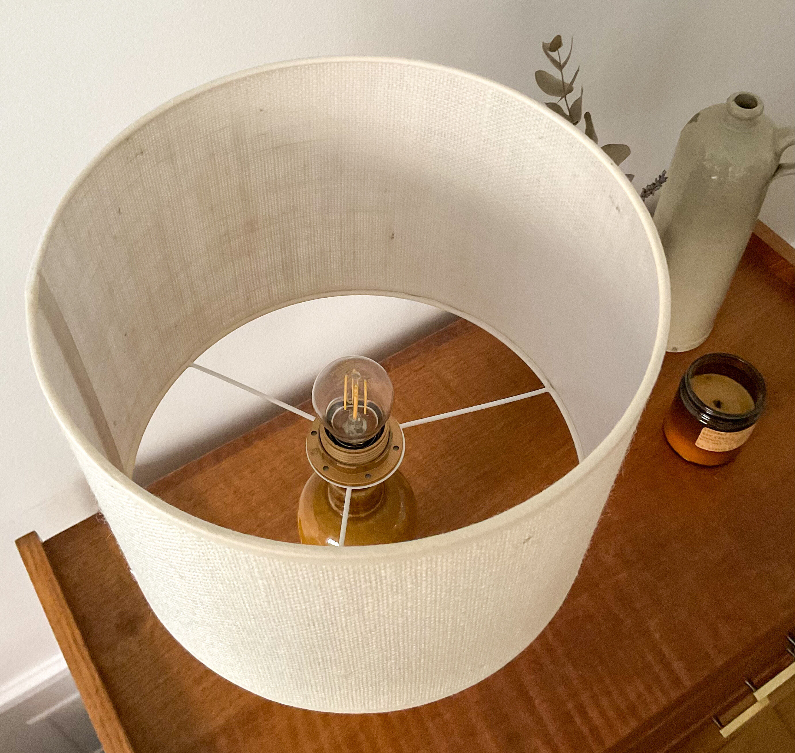 Stoneware and burlap lamp