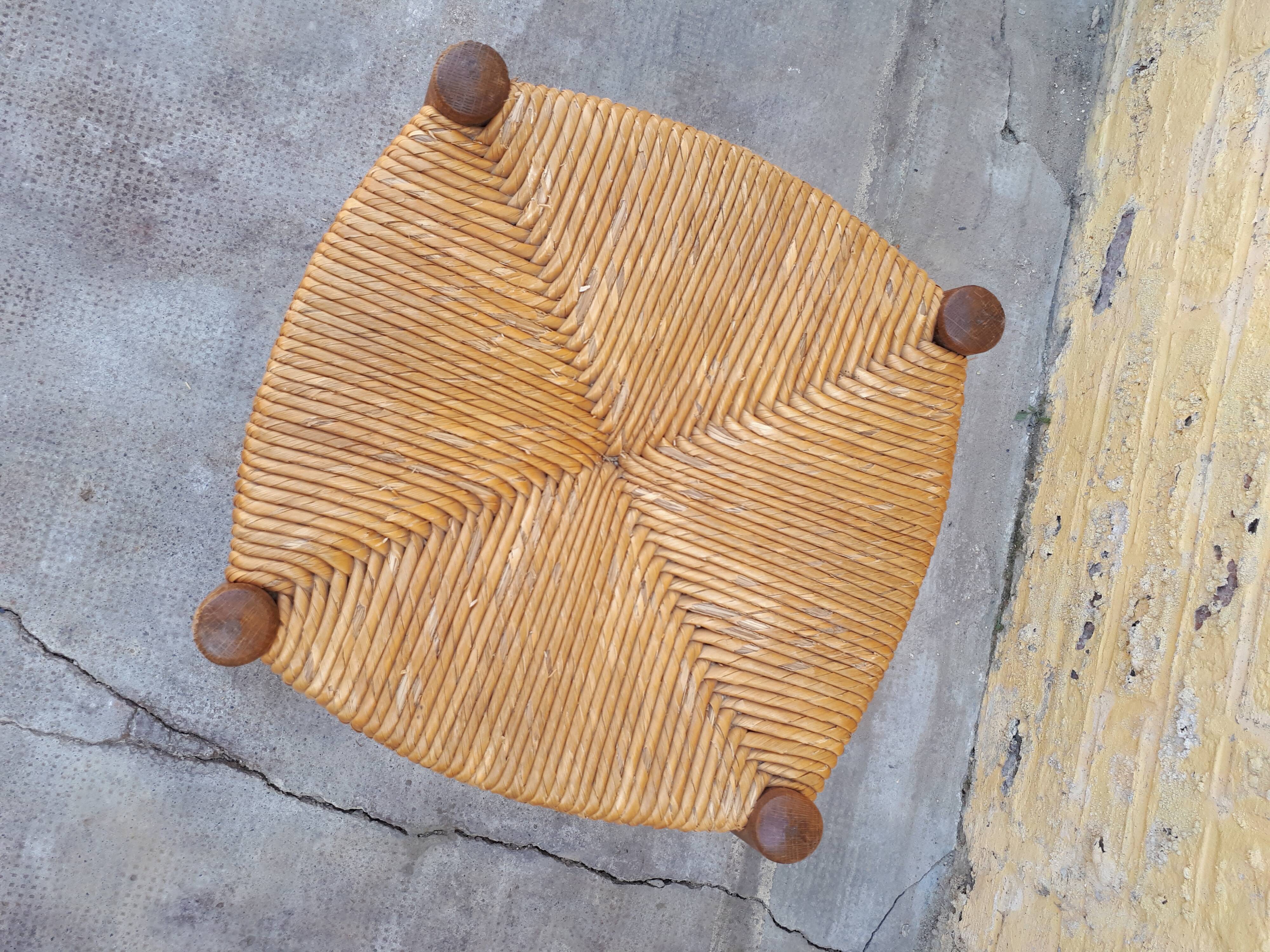Pair of wooden and straw stools