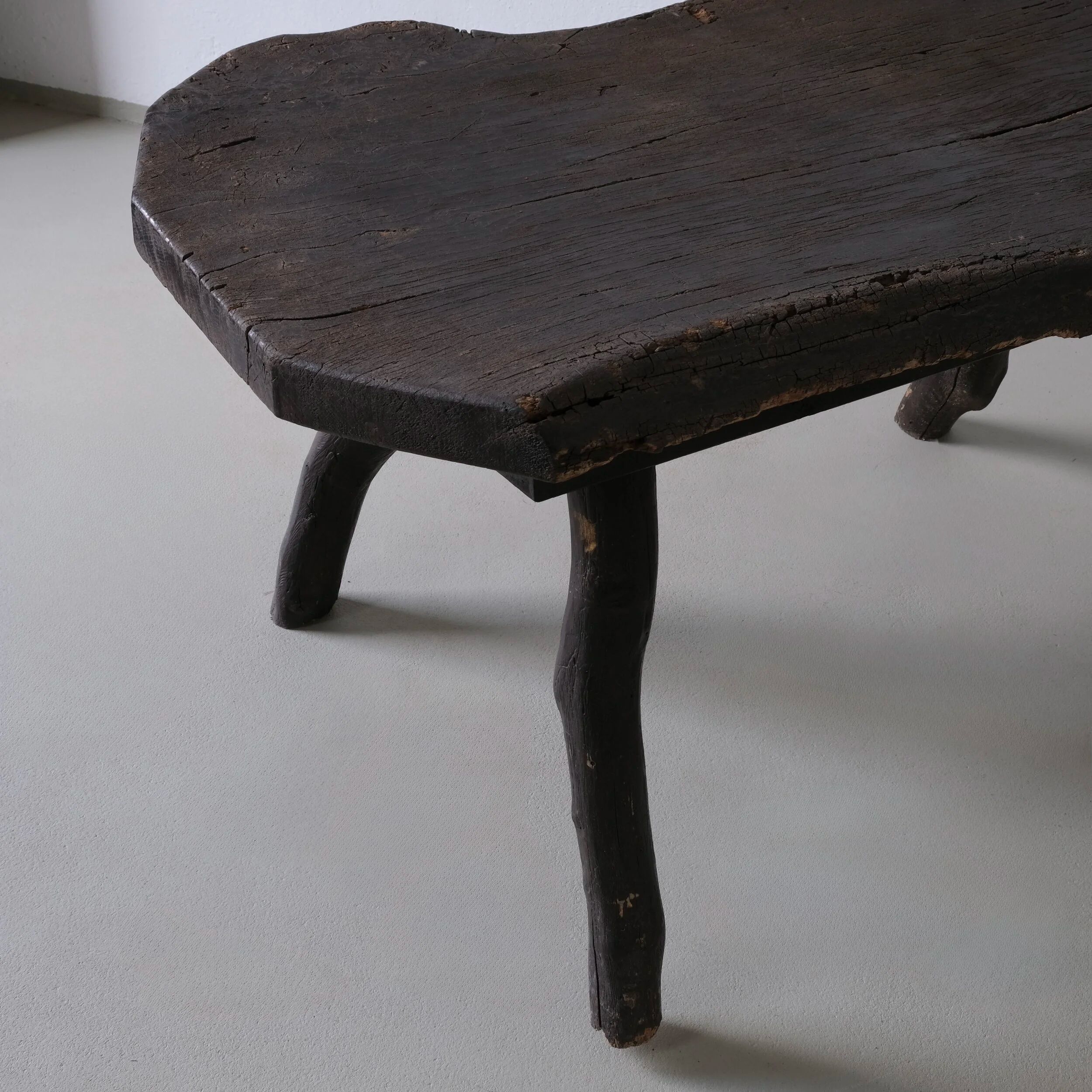 Wabi-sabi rustic dark wood side table | Belgium | Vintage
