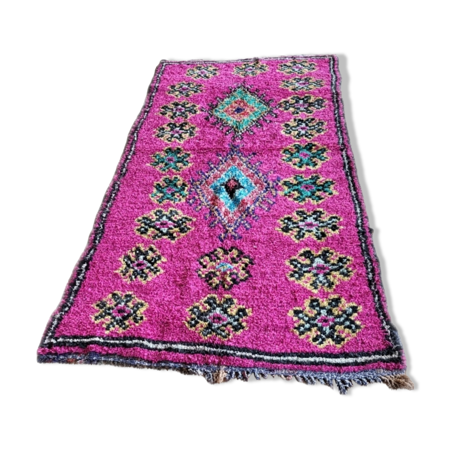 Moroccan Boucherouite fushia rug in recycled cotton 150x275cm