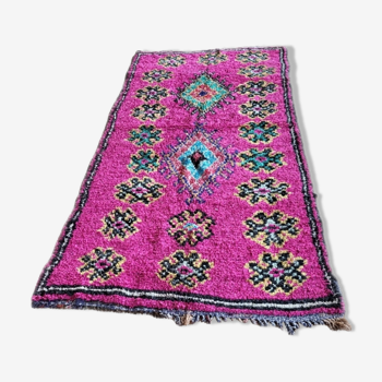 Tapis marocain boucherouite fushia en coton recycle 150x275cm