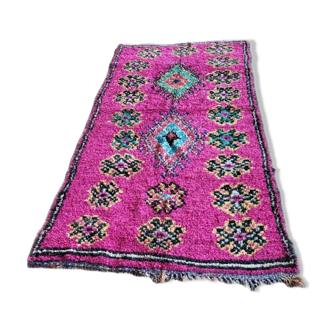 Tapis marocain boucherouite fushia en coton recycle 150x275cm