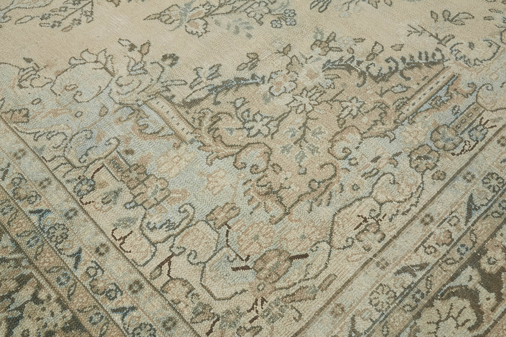 Handmade oriental unique 1980s 319 cm x 423 cm beige wool carpet