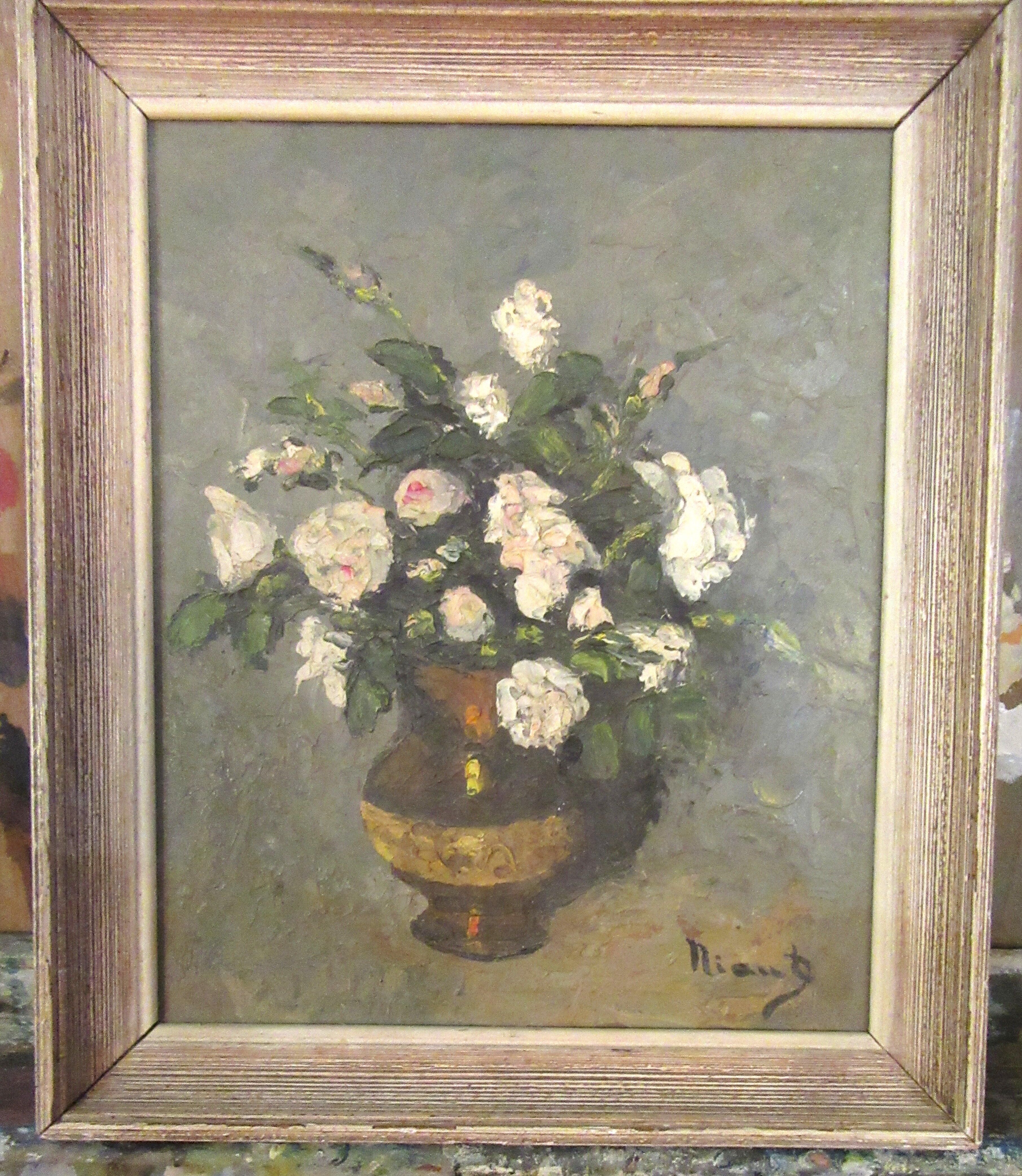 Peinture fleuri sur isorel signé niaud