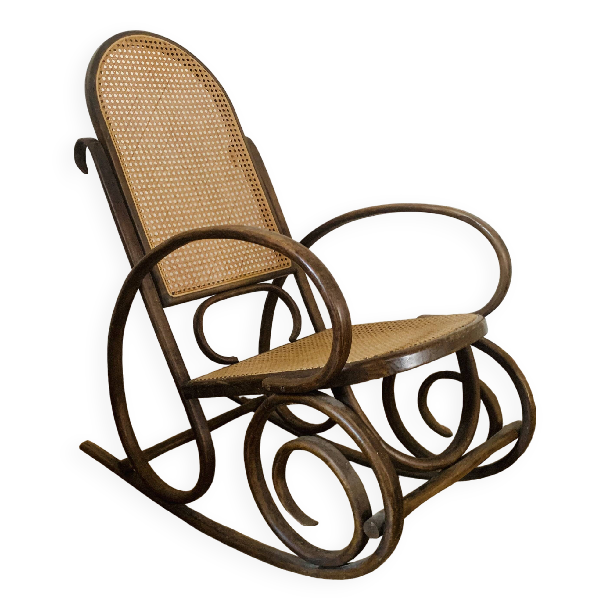 Rocking chair in wood and cane