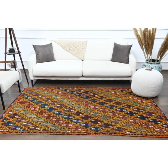 1970s Vintage Turkish Oushak Handmade Wool Cotton Orange Area Rug 158x233